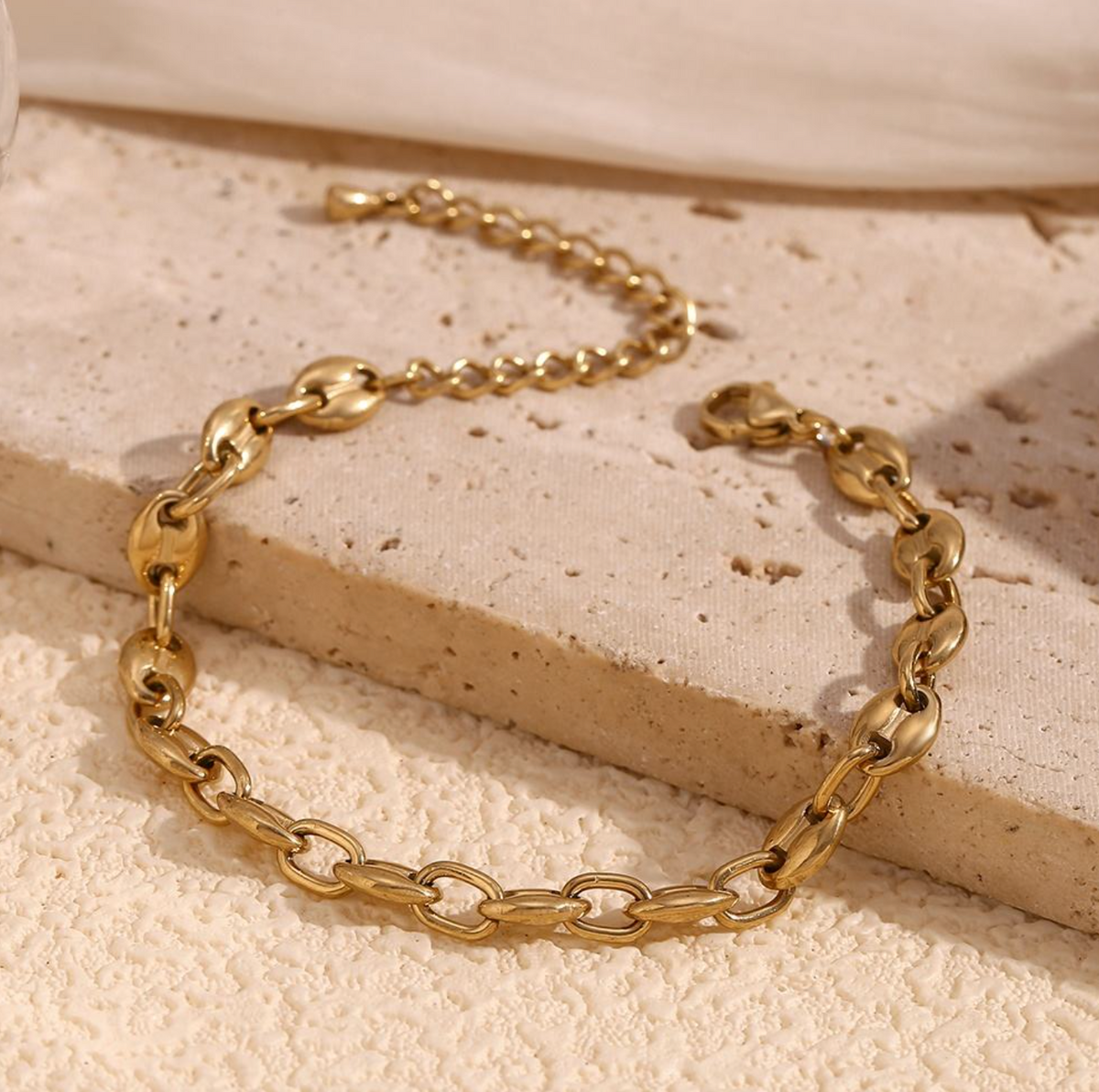 14K Gold-Plated Coffee Bean Chain Bracelet