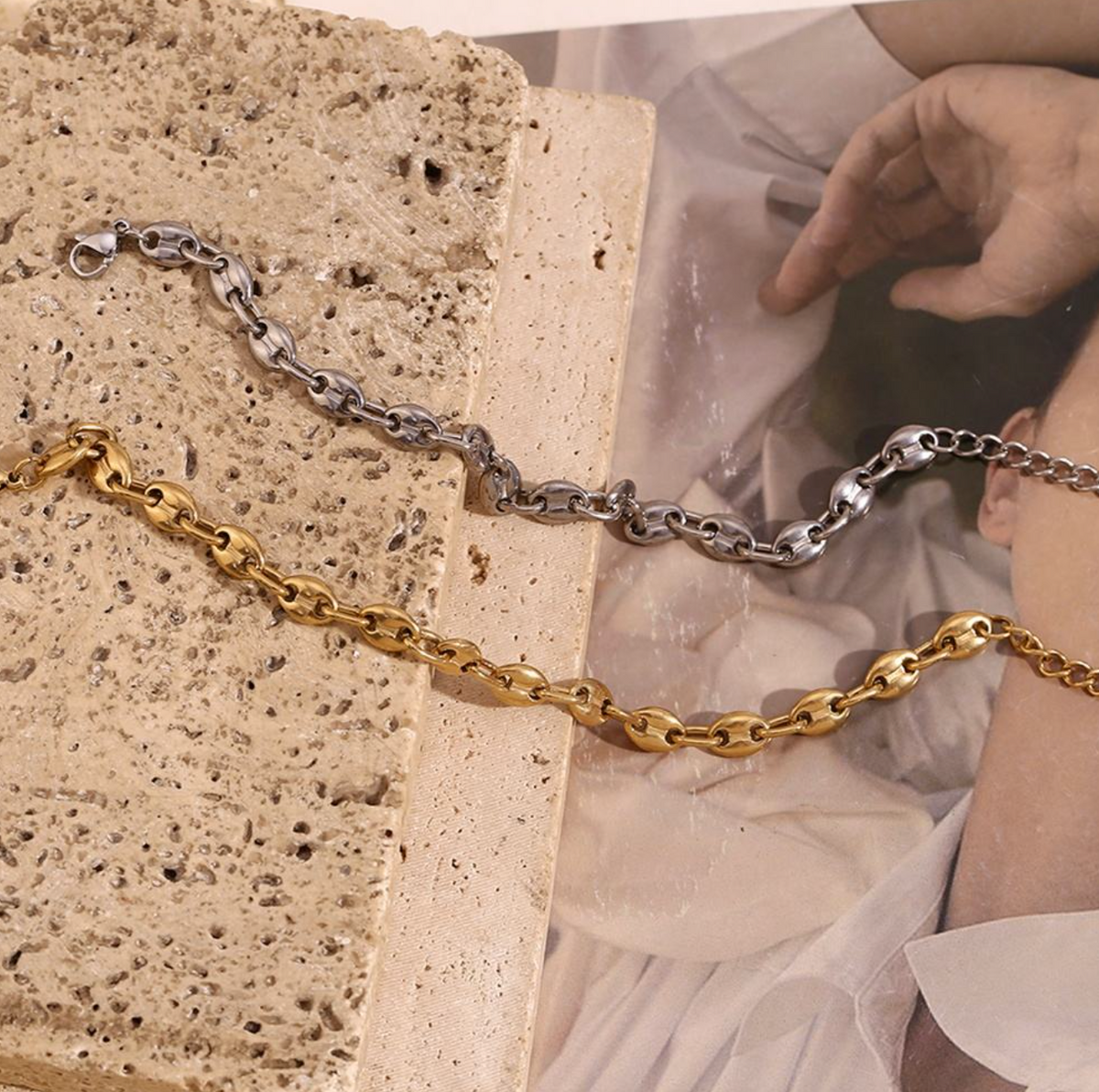 14K Gold-Plated Coffee Bean Chain Bracelet